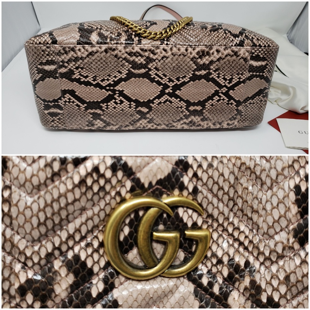New Retail $3,990 Gucci Marmont Nude Python Tote - Picture 6 of 8